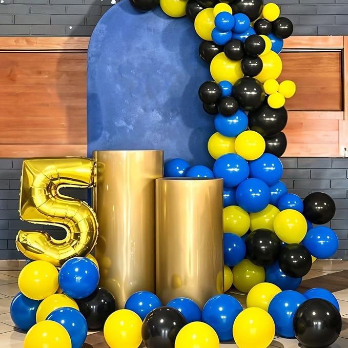 Black Yellow Grey Balloon Arch Kit,Navy Blue Black Yellow Grey Balloons with Sticker for Boys Man Birthday Decorations Party Baby Shower Anniversary Graduation Party Supplies