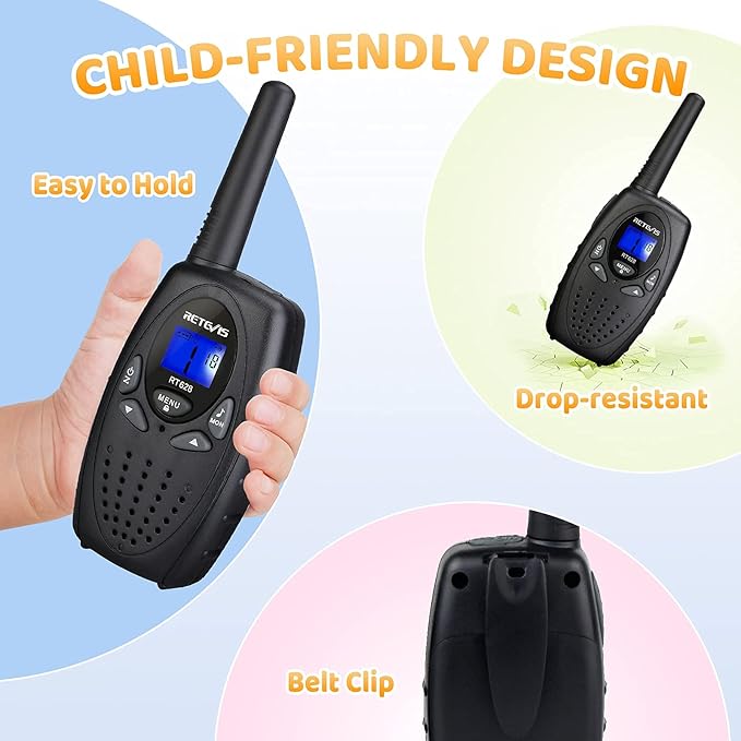 Retevis RT628 Kids Walkie Talkies for Boys (2 Pcs Black) Bundle with RT628 Walkie Talkies for Kids, Toys Gifts for 6-12 Year Old Girl Long Range 2 Way Radio for Camping Hiking