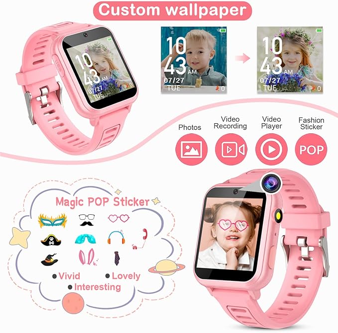 Kids Smart Watches Girls with Camera Music Player Pedometer Alarm Clock 39 Games Calculator Flashlight 12/24 hr Toys for Ages 4-12 Years Old.Birthday Gift for Girls