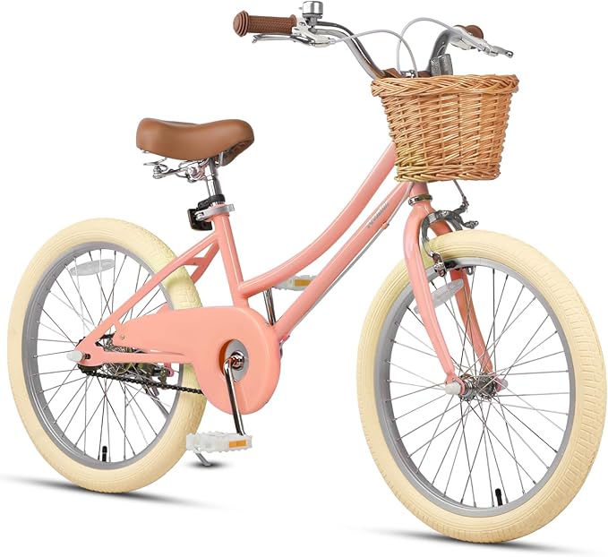 Petimini Vintage Kids Bike for Girls, 12–20 Inch Classic Bicycle with Wicker Basket & Bell, High Tensile Steel Frame, Training Wheels (12–18”), 85% Pre-Assembled, Retro Bike for Outdoor Riding
