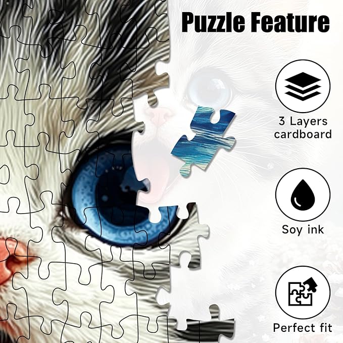 Cute Snowy Cat Puzzles for Adults 1000 Pieces, Winter Snowy Kitten Animal Jigsaw Puzzle with Letters on Back, 20x28 Inch Wall Art, Relaxing Family Game, Easter