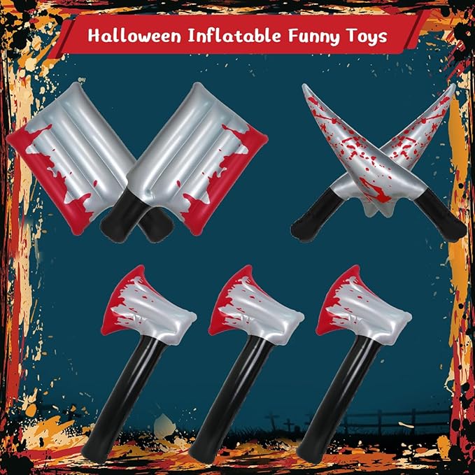 3Pcs Bloody Halloween Inflatable Weapons Prop,Bloody Knife Halloween Prop Set,Realistic Looking Prank Toy,Halloween Cosplay Horror Party Supplies