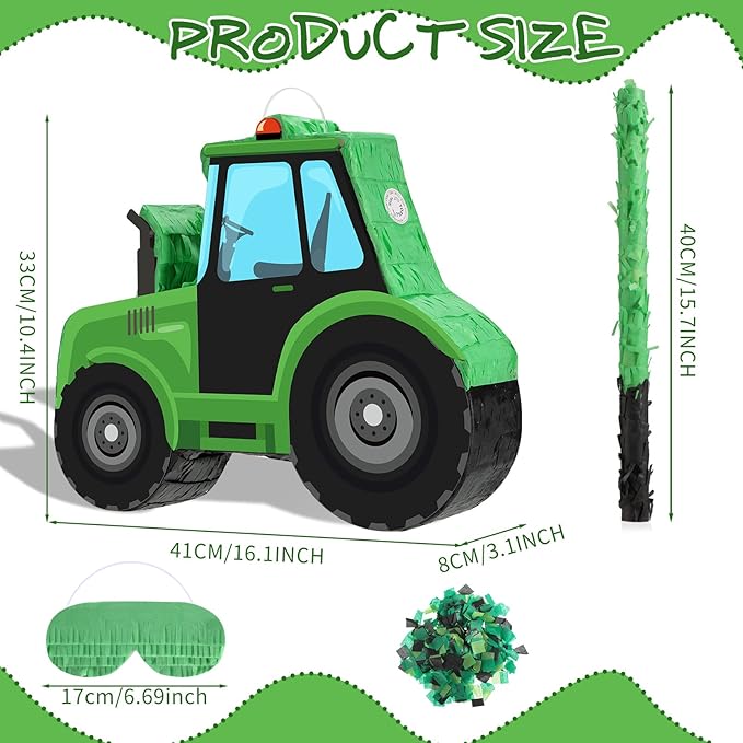Aoriher Construction Tractor Piñata with Blindfold and Bat Dump Truck Excavator Piñata for Birthday Party Supplies Construction Theme Party Decor