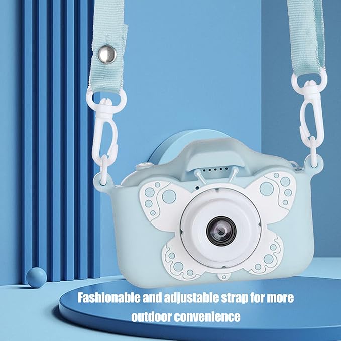 GOWENIC X7 Butterfly Kids Camera with 2 Inch Screen, Dual Cameras, Support MP3 Video Recording Toddler, ABS and Silicone Material, for Kids Ages 3 to 10 Years Old, Birthday Gift(Blue)