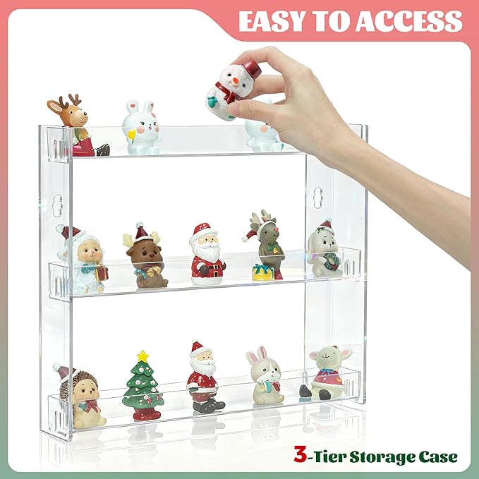 2 Pack Clear Display Case for Mini Action Storage,Wall Mounted Organizer for Mini Figures Holds 20-30 Mini Toys