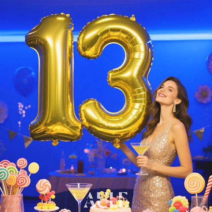 AULE 40 Inch Jumbo Gold Foil Mylar Number Balloons for Boy Girl 13th Birthday Party Decorations 13 Years Old Anniversary Party Supplies