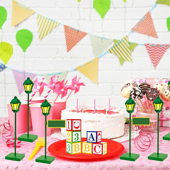 24 Pcs Street Sign Wooden Lamp Post with Custom Street Sign Sticker Abc Friend Street Party Decoration, Lamp Post Centerpiece Street Party Supplies for Birthday Party Decor Friend Street Decoration
