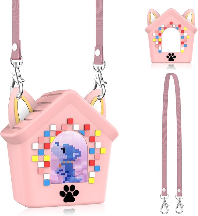 Silicone Case for Bitzee Doghouse Interactive Digital Pet, Shockproof Protective Cover for Doghouse Bitzee Virtual Electronic Pets Accessories with Lanyard (Pink)