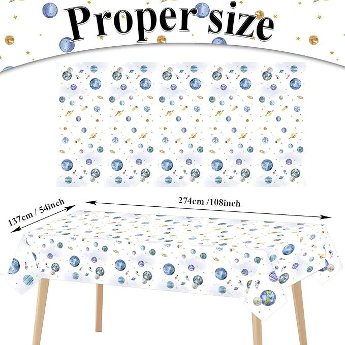 ZOIIWA 3 Piece First Trip Around The Sun Birthday Tablecloth 1st Space Birthday Plastic Disposable Outer Space Table Cover Solar System Table Decoration for Boho Sun Theme Party Baby Shower Supplies
