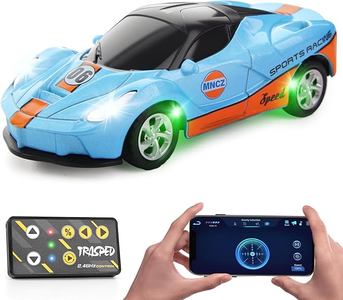 SASBSC 1/64 Mini Rc Car Toys for Boys Age 4-7 8-12, 2.4GHz Small App & Remote Control Cars with 3 Speed Modes for Kids Adults Rechargeable Desktop Toy Race Sports Car Gifts for Birthday (Blue)