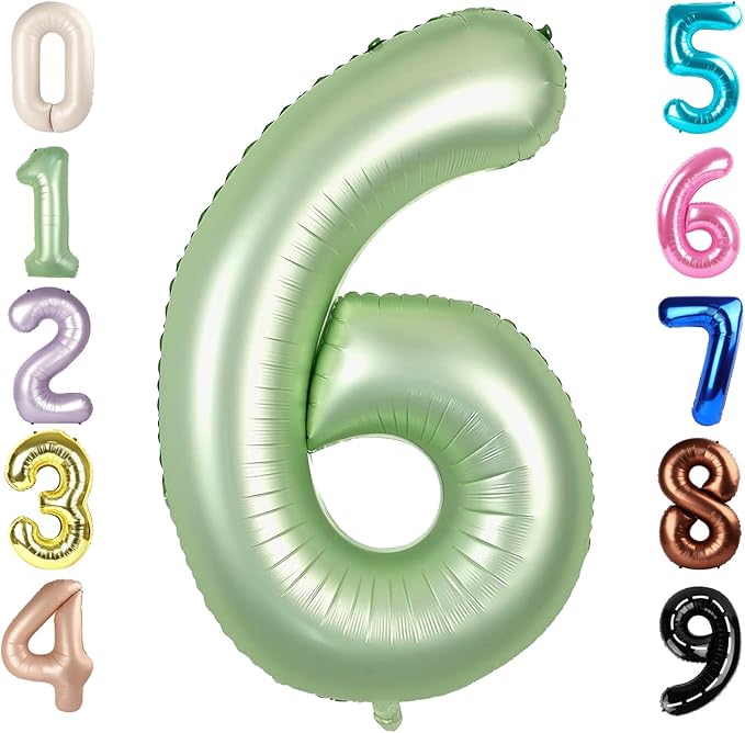 Number 6 Balloon 40 Inch, 6 7 Six Seven Birthday Decorations, 6th Birthday Balloon for Boy Girl, Olive Green 16 60 61 65 Numbers Balloons Graduations Anniversary Supplies