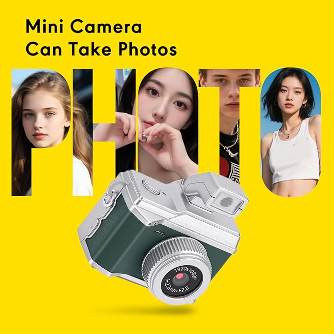 Bewinner Tiny Digital Keychain Camera, 1080P FHD 8MP Thumb Sized with 0.96 Inch Color Screen & 32GB Memory Card, LED Fill Light for Beginners Teens Kids Gifts (Green)