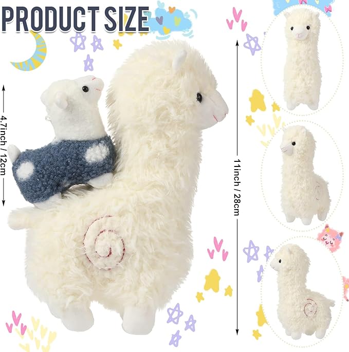 Civaner Llama Stuffed Animal with 4 Baby Llama Plushies Cute Alpaca Plush Set Soft Kawaii Alpaca Pillow for Kids Girls Easter Mother's Day Birthday Party Charity Donation Home Decor(White)