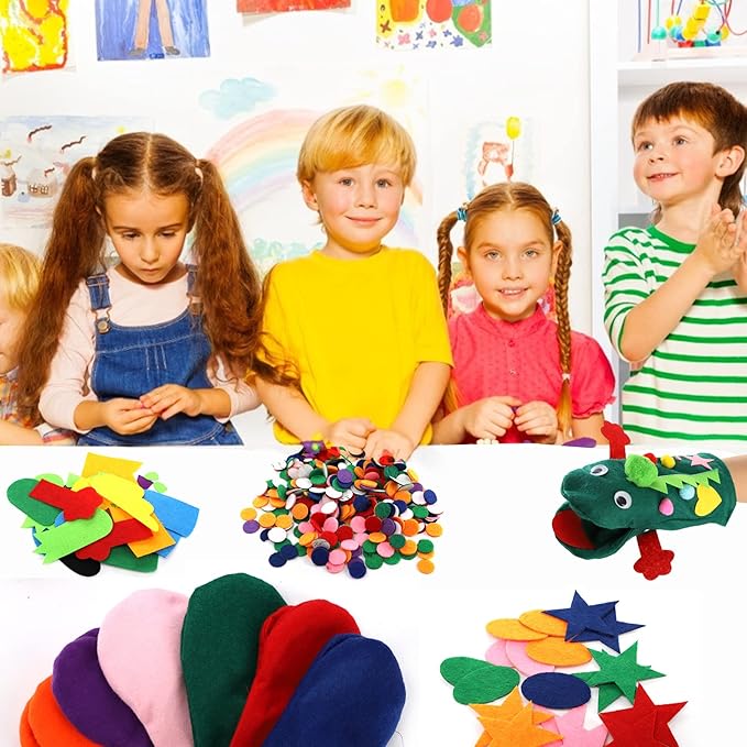 TOPZEA 12 Pack Hand Puppet Making Kit, Kids Craft and Art Supplies Felt Sock Puppet Creative DIY Make Your Own Puppets Kits with Pompoms and Wiggle Googly Eyes Storytelling Role Play Party Supplies