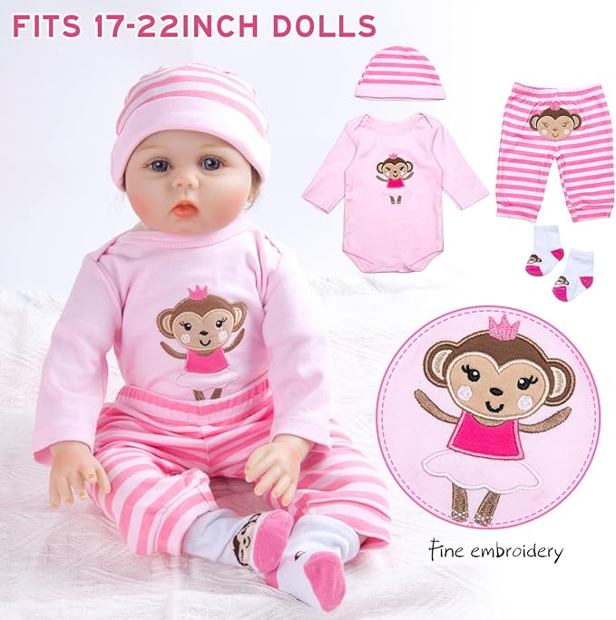 9 Pcs Set Reborn Baby Dolls Clothes with Pink Dot Bassinet for 17-22 Inch Reborn Dolls,Realistic Baby Doll Accessories Outfit fit Newborn Baby Doll Girl