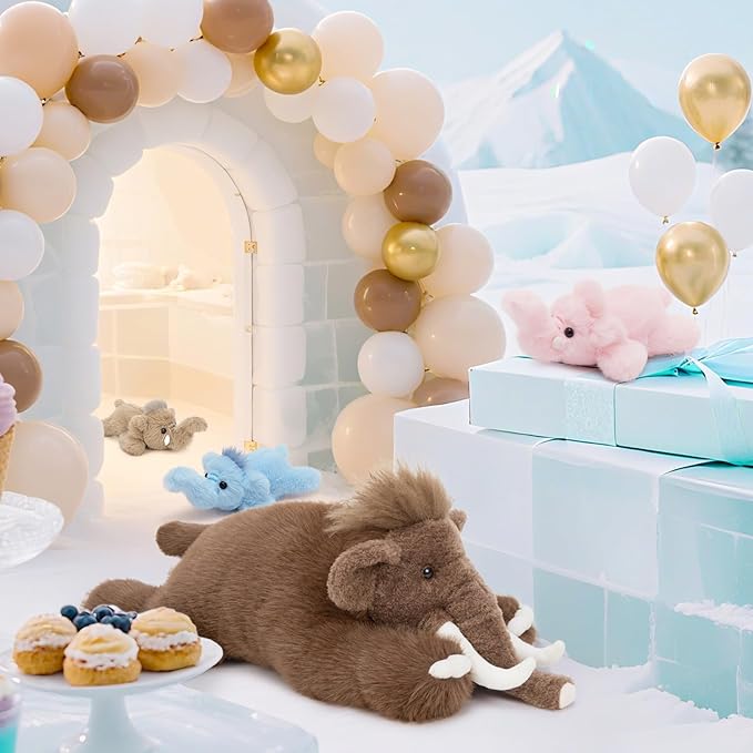 4Pcs Woolly Mammoth Plush Toy, Cute 22" Mommy Elephant Stuffed Animal with 3 Babies for Boys Girls Kids, Cuddly Christmas Birthday Gift for Ancient Animal Lover