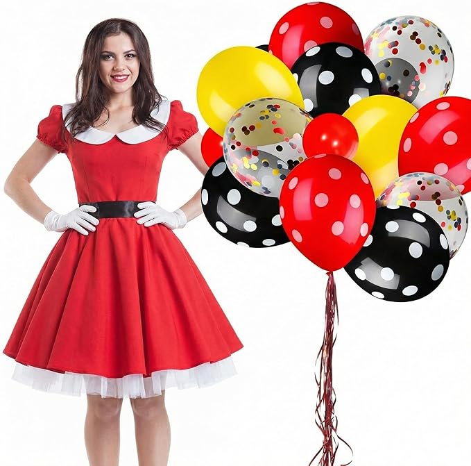 75 Pieces Mouse Color Balloons Confetti Polka Dot Balloons Latex Party Garland for Halloween Baby Shower Wedding Mouse Birthday Party Decorations Supplies(Red-Black-Yellow)