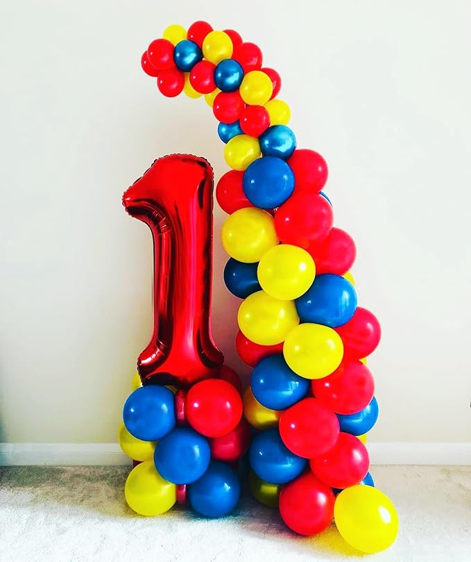 Carnival Balloons, 60pcs 12 Inch Red Light Blue Royal Blue Yellow Latex Balloons for Carnival Theme Birthday Party Decorations