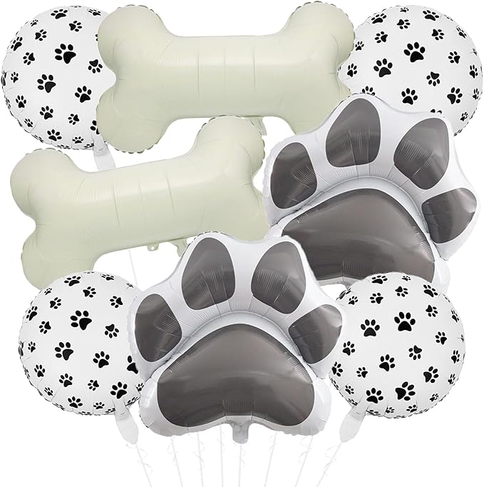 8 Pcs Dog Balloons 30 Inch Bone Foil Balloons Paw Print Balloon Dog Birthday Decorations Grey Dog Paw Balloon Pets Puppy Themed Birthday Party Decorations Supplies