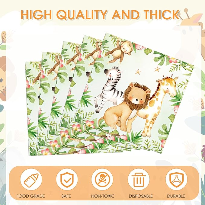 40Pcs Jungle Safari Animal Napkins Woodland Baby Shower Napkins Disposable Animal Napkin for Picnic Dinner Woodland Baby Shower Decorations Party Supplies