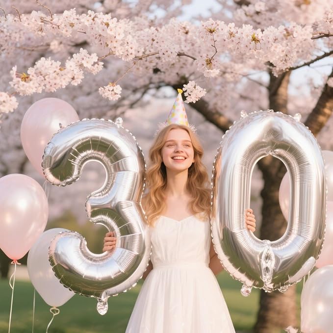 40 Inch Silver Number 30 Digital Balloon,Jumbo Mylar Foil Helium Balloon for 30 Balloons for Birthday Party,Wedding Anniversary Party Decorations