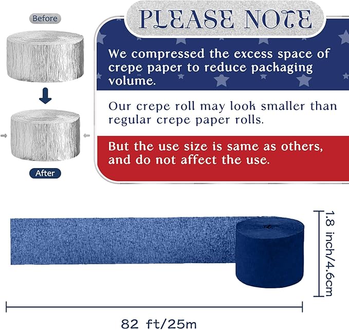NICROLANDEE Patriotic Decorations - 8 Rolls Red White Blue Crepe Paper Streamers Tassels Streamer Paper for 4th of July Decorations Independence Day Memorial Day American Theme Party Decorations