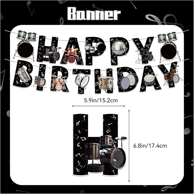 Drum Party Supplies Music Drum Birthday Party Decorations Includes Drums Happy Birthday Banner Cake Topper Cupcake Toppers Balloons for Drummers Birthday Party Baby Shower Decorations