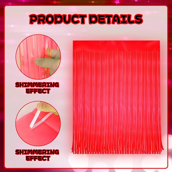 2 Pack Glow in The Dark Curtains Party Supplies 6.6 x 3.3 Ft Glow Tinsel Foil Fringe Curtains Red Photo Booth Prop Backdrop Streamer for Birthday Holiday Neon Party Decoration