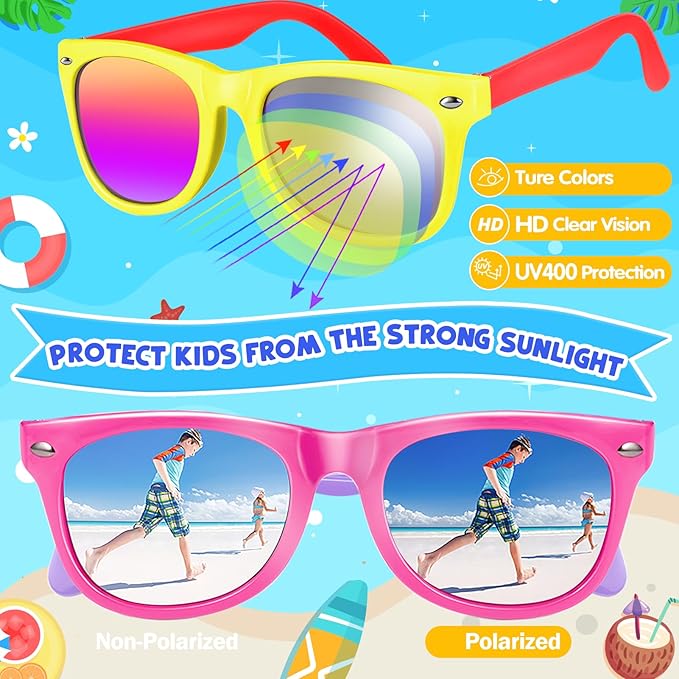 Kids Sunglasses Bulk Party Favors for Kids 4-8 & 3-5，24 Packs Boys Girls Sunglasses with UV 400 Protection, Neon Toddler Sunglasses for Kids Birthday,Pool Beach Party Favors