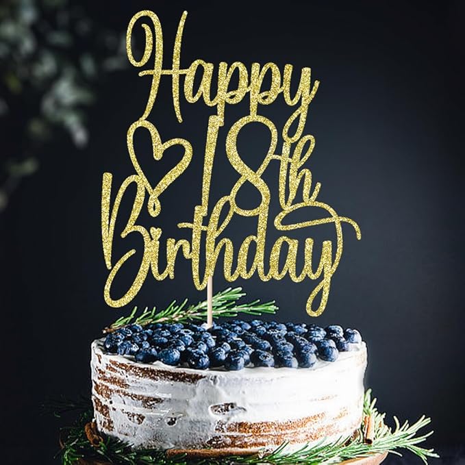 Gold Glitter Happy 18th Birthday Cake Topper - Cheers to 18 Years Cake Topper, 18 & Fabulous Cake Decoration for Hello 18th Birthday Anniversary Party Cake Decorations Supplies