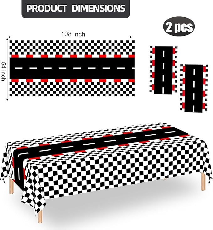 Cars Party Decorations,Racecar Centerpiece Decoration,7in Orange Racing Cones(12),Checkered Flags (24), 54"x108" Plastic Tablecloths (2),Banner Race Car Theme Party Supplies(40pcs)