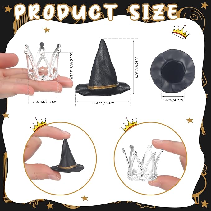 24 Pack Witch Hat and Crown Cake Topper Bad Witch Birthday Party Decorations Mini Wizard Hats Silver Crown Cupcake Toppers Decor Princess Cake Accessories for Birthday Party Supplies Crafts