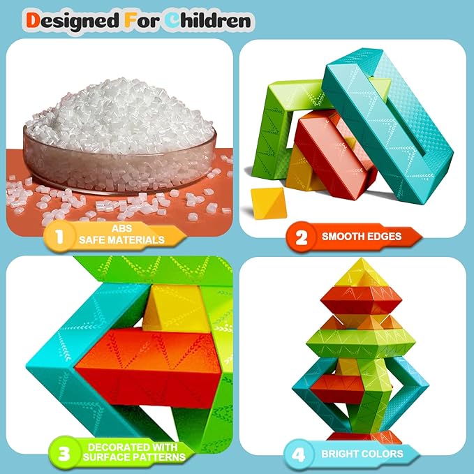 Stacking Toys Building Blocks for Toddlers 60 PCS Montessori Toys for 3 4 5 6 Year Old Sensory Toys Preschool Learning Activities Stem Educational Pyramid Magic Tower Gifts Set for Kids Boys Girls