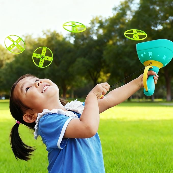 Disc Launcher Toy Kids Yard Flying Spinner Fairy Hover Helicopter Propeller Toy Outdoor Capture Catching Chasing Game Gift for Boy Girl Age 4 5 6 7 8 9 10 (Green, 1 Pack)