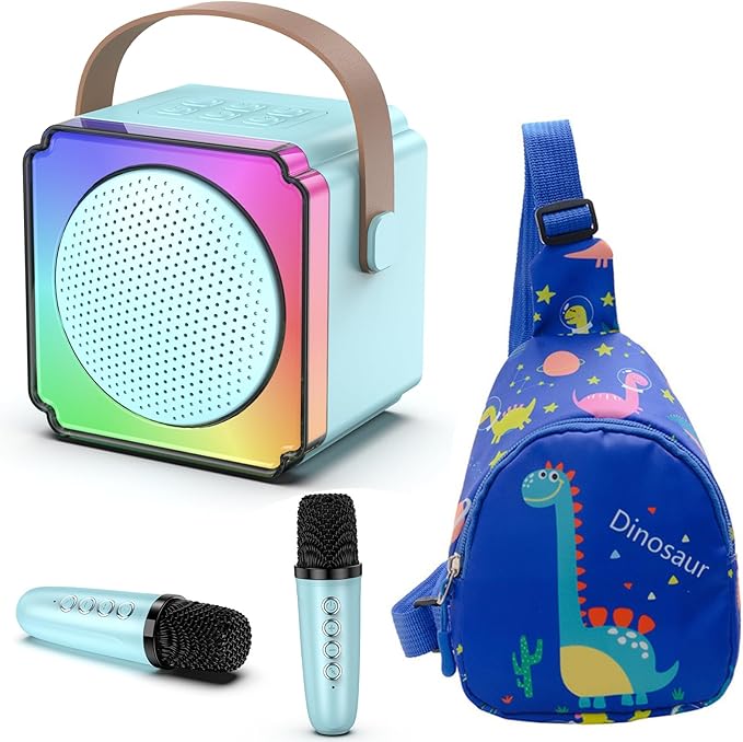 Mini Karaoke Machine, Portable Karaoke Machine with 2 Wireless Microphones, Gifts for Kids, Adults, Girls Boys Birthday Easter Toys, Age 3-12+ Year Olds, Bluetooth Speaker, 1 Bag, for Party (Blue)