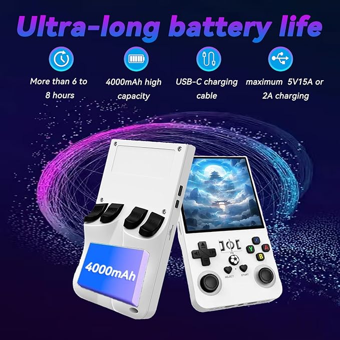 R36max Retro Handheld Game Console,64gb Memory,4000mah Battery, 18000 Pre-Installed Games ,4.0-Inch Ips Hd Screen Portable Retro Gaming Console,Suitable For Travel And Home Use (White) (White, 64, GB)