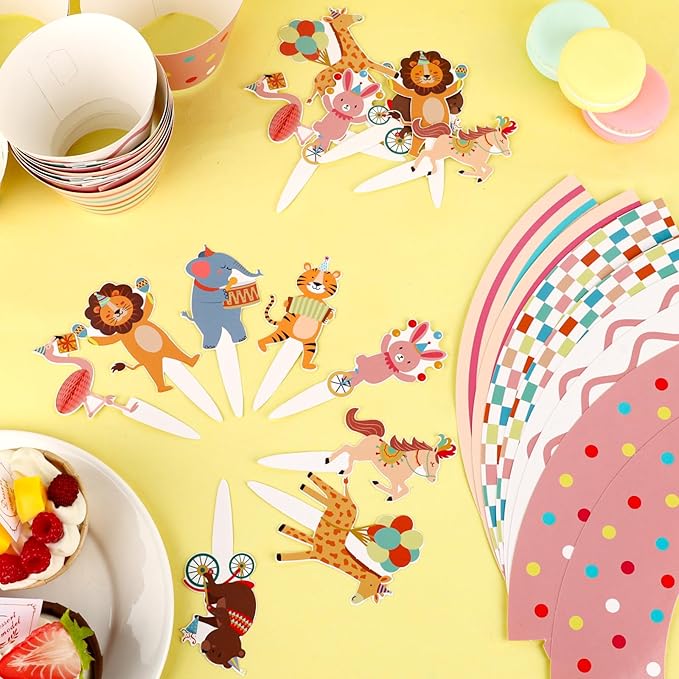 48 Pack Circus Animal Cupcake Toppers and Wrappers, Carnival Party Cake Decoration for Animal Theme Birthday Party Baby Shower Supplies