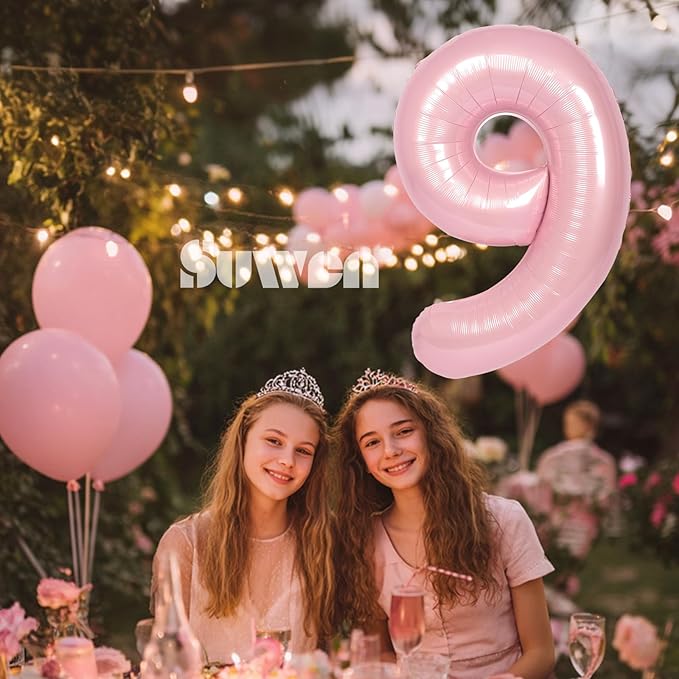 SUWEN 40 Inch Pink Large 9 Number Balloons Big Foil Helium Number Balloons 0-9 Jumbo Happy 9th Mylar Birthday Party Decorations for Girl Anniversary Party Supplies
