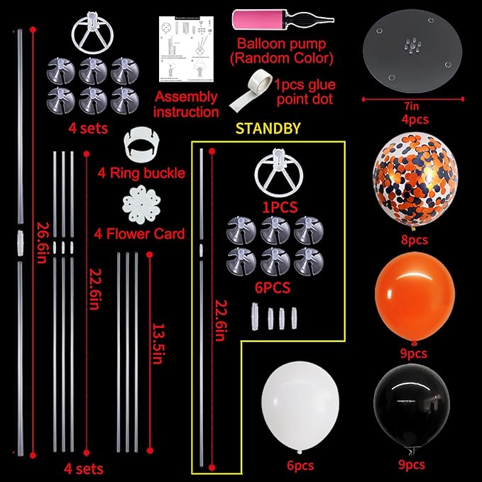 TONIFUL 4 Set Halloween Balloons Black Orange Confetti White Balloon Stand Centerpiece Table Decorations for Halloween,Celebration Party Bar,Anniversary,Graduation Decoration 2026