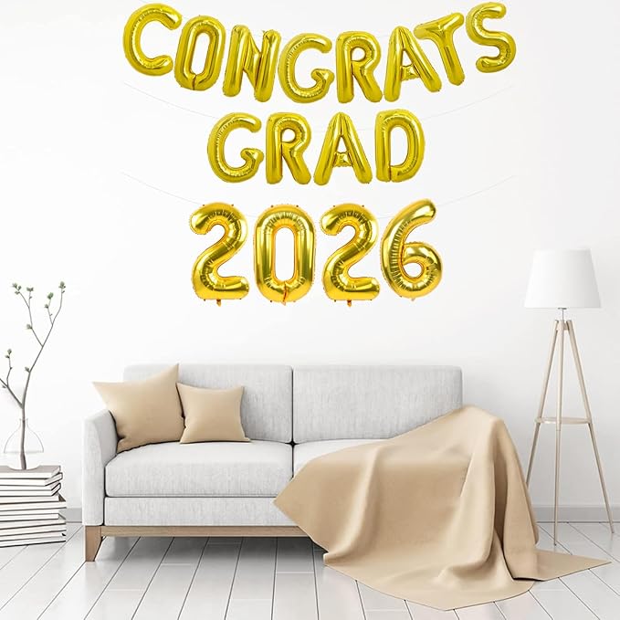 TONIFUL Graduation Balloons 16 Inch Gold Congrats Grad Balloons 16 Inch Gold 2026 Number Foil Balloons for 2026 Graduation Party Graduate Congratulations 2026 Congrats Grad Decorations