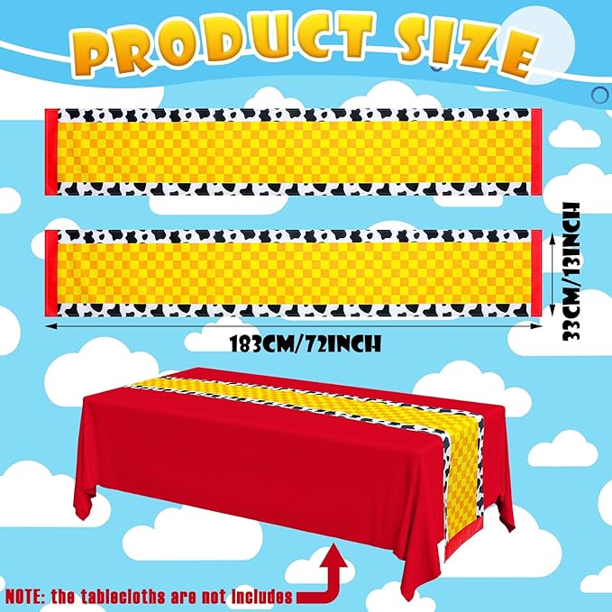 2 Pcs Cartoon Table Runner Cartoon Birthday Party Supplies 1.08 x 6 ft Linen Table Cover Supplies for Birthday Party Decorations (Classic)