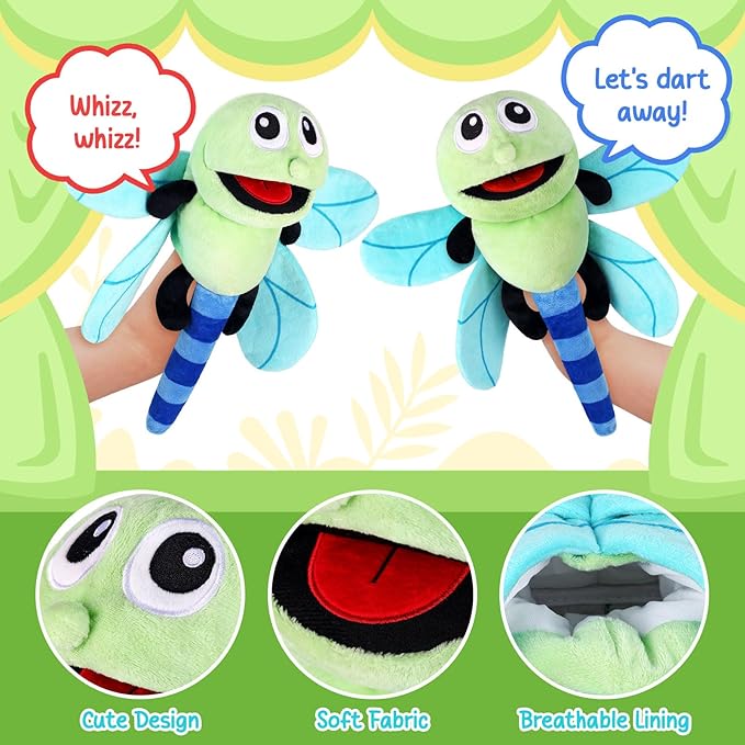 Animal Hand Puppets 11 Inch Insect Plush Ladybug Ant Dragonfly Caterpillar Puppet Toys Role-Play Puppets for Kids Storytelling Imaginative Pretend Play Teaching Preschool(Dragonfly)