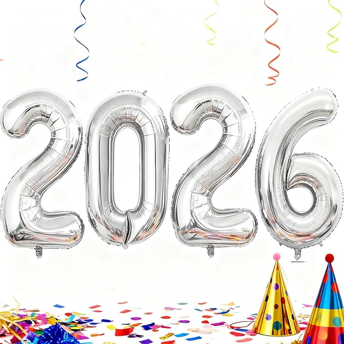 Huge 2026 New Year Balloons 40 Inch 2026 Silver Mylar Foil Helium Number Balloons Christmas New Year Eve Graduation Party Decorations Supplies