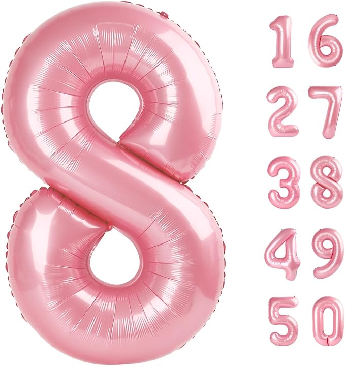 40 Inch Giant Pearlescent Pink Foil Number 8th 18th 28th Birthday Balloons Digit 8 Balloons for Men Women 80th Anniversary Party Decorations Supplies