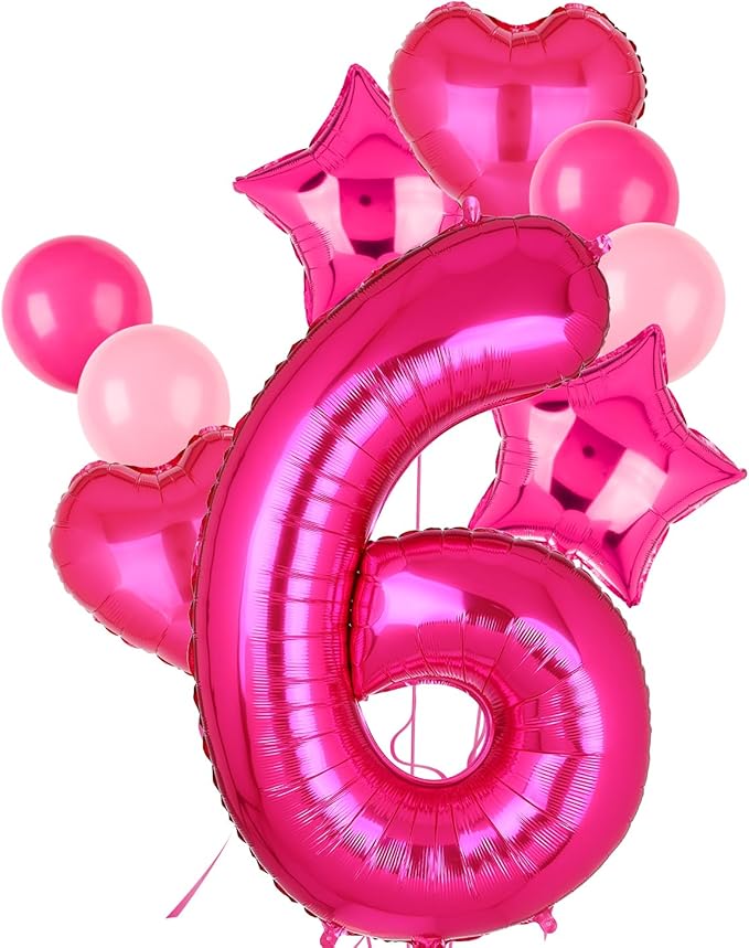 40 Inch Number Balloons Hot Pink 6 Large Number Balloon Anniversary Event Celebration Bachelorette Cowgirl Let's Go Girls Pink Themed 6th Birthday Party Decor Supplies 9 Pcs