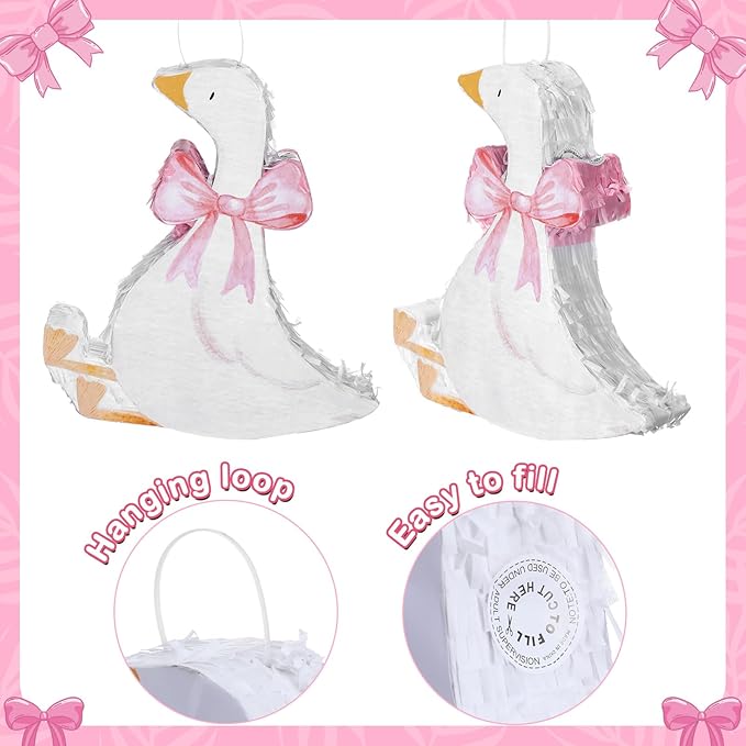 Pink Goose Piñata 3D Goose Birthday Decoration with a Blindfold and Bat for Kids Girls Boys Gift Holiday Piñata Party Baby Shower Supplies