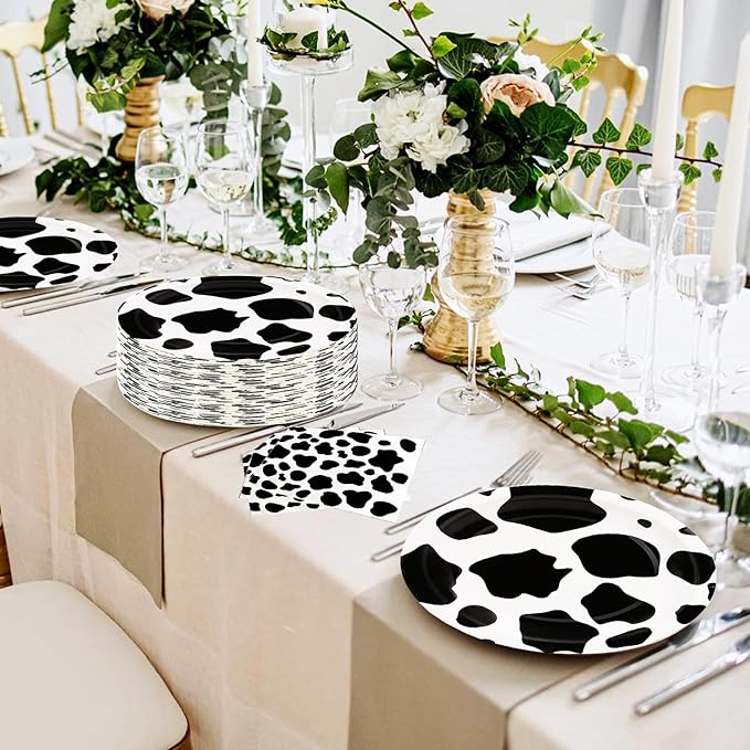 80Pcs Cow Print Party Supplies Cow Plates and Napkins Party Set 7" CowPrint Plates Napkins for Cowboy Farm Animal Barn Theme Cowboy Cowgirl Baby Shower Birthday Decoration|Serve 40