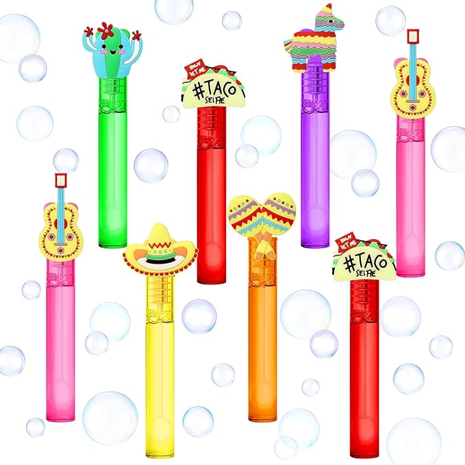 AFZMON 24Pcs Cinco De Mayo Party Favors Bubble Wands for Kids, Mexican Fiesta Mini Bubbles Wands, Taco Party Supplies Goodie Gift Bag Stuffers Pinata Classroom Prizes