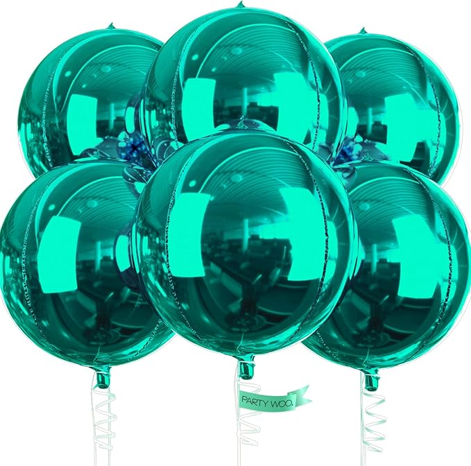 PartyWoo Dark Green Foil Balloons 6pcs 22 Inch Large Round Foil Big Giant 4D Jumbo Inflatable Mirror Ball Mylar Balloons for Baby Shower Wedding Safari Dinosaur Woodland Themed Party Decorations