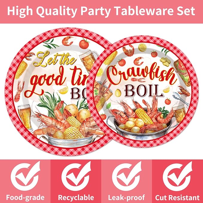 96Pcs Crawfish Boil Party Supplies Tableware Set Let The Good Times Boil Paper Plates Napkins Forks Lobster Seafood Boil Birthday Theme Party Supplies Serve 24 Guests